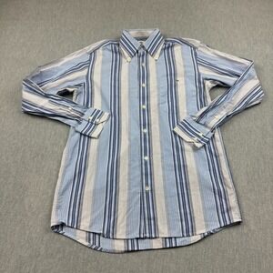 Lacoste Shirt Men Medium 38 Blue Striped Button Down Long Sleeve Croc Logo‎